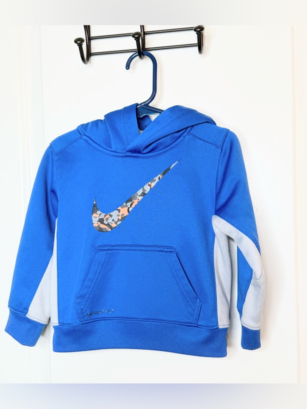 Nike Therma Fit Hoodie Toddler 2T Blue Swoosh Pullover Athletic Sweatshirt